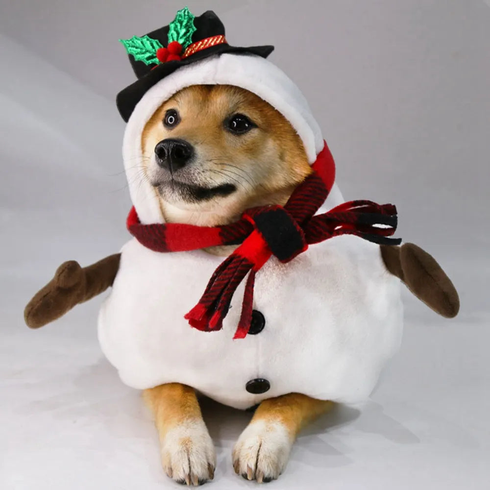 FrostyFiesta Snowman Ensemble: Christmas Pet Cosplay Costume – New Year Holiday Party Dress Up for Dogs