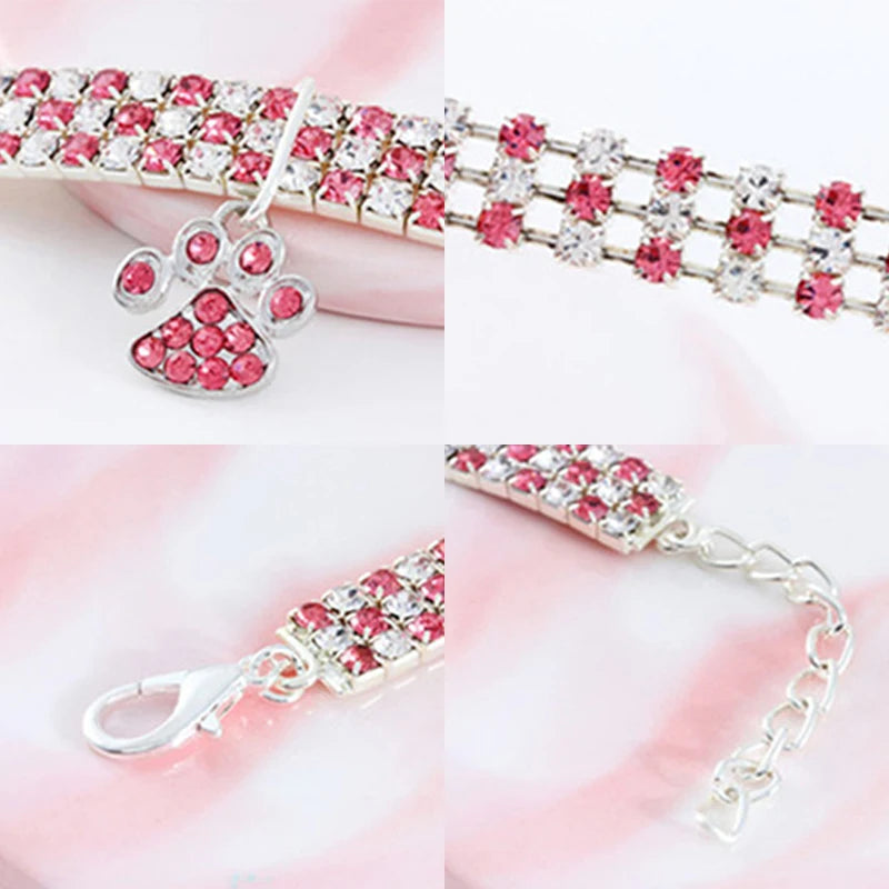 GlamPaw Bling Cat Collar: Rhinestones Paw Design with Adjustable Fit