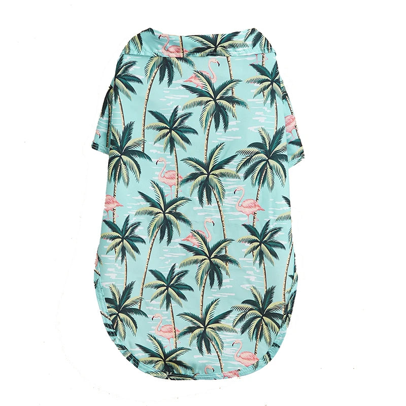 TropicalTails Hawaiian Breeze 3: Leaf Printed Beach Shirts for Summer-Ready Pups Pink, White, Blue