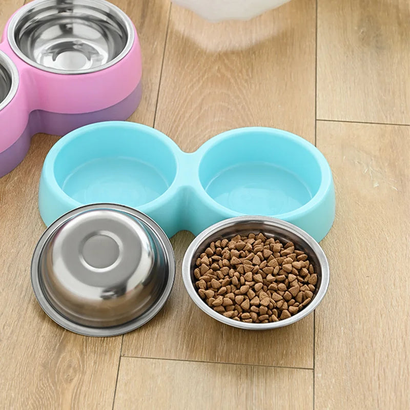 Double Delight: Stainless Steel Pet Food and Water Bowl for Cats and Dogs