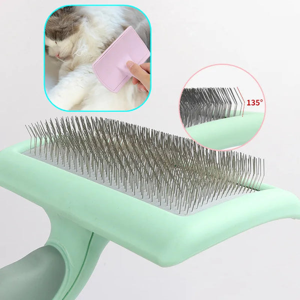 Gentle Grooming Bliss: Stainless Steel Dog Brush with Soft Handle for Cats and Dogs
