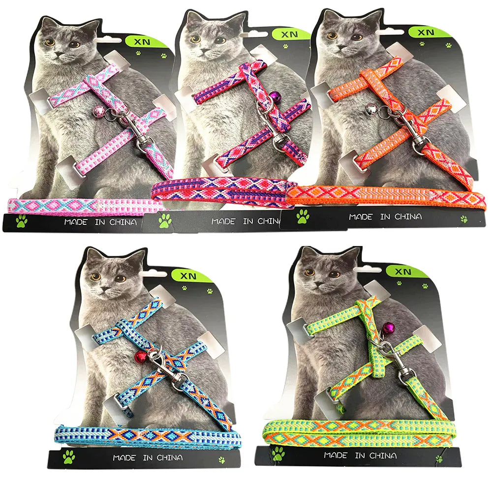 Stylish Strolls: Adjustable Cat Dog Harness and Leash Set for Small Pets