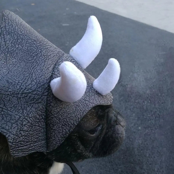 DinoDapper Pet Cap: Soft and Comfortable Triceratops Dinosaur Hat with Adjustable Elastic Band