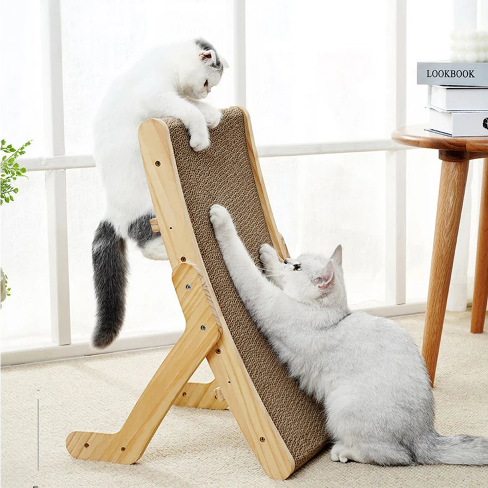 PawParadise 5-in-1 Cat Scratcher Haven: Cardboard with Solid Wooden Frame, Reversible Scratching Bed, and Pet Furniture