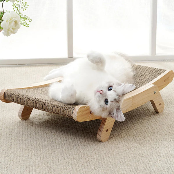 PawParadise 5-in-1 Cat Scratcher Haven: Cardboard with Solid Wooden Frame, Reversible Scratching Bed, and Pet Furniture