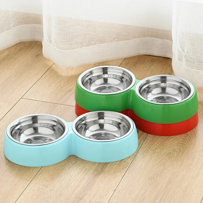 Double Delight: Stainless Steel Pet Food and Water Bowl for Cats and Dogs