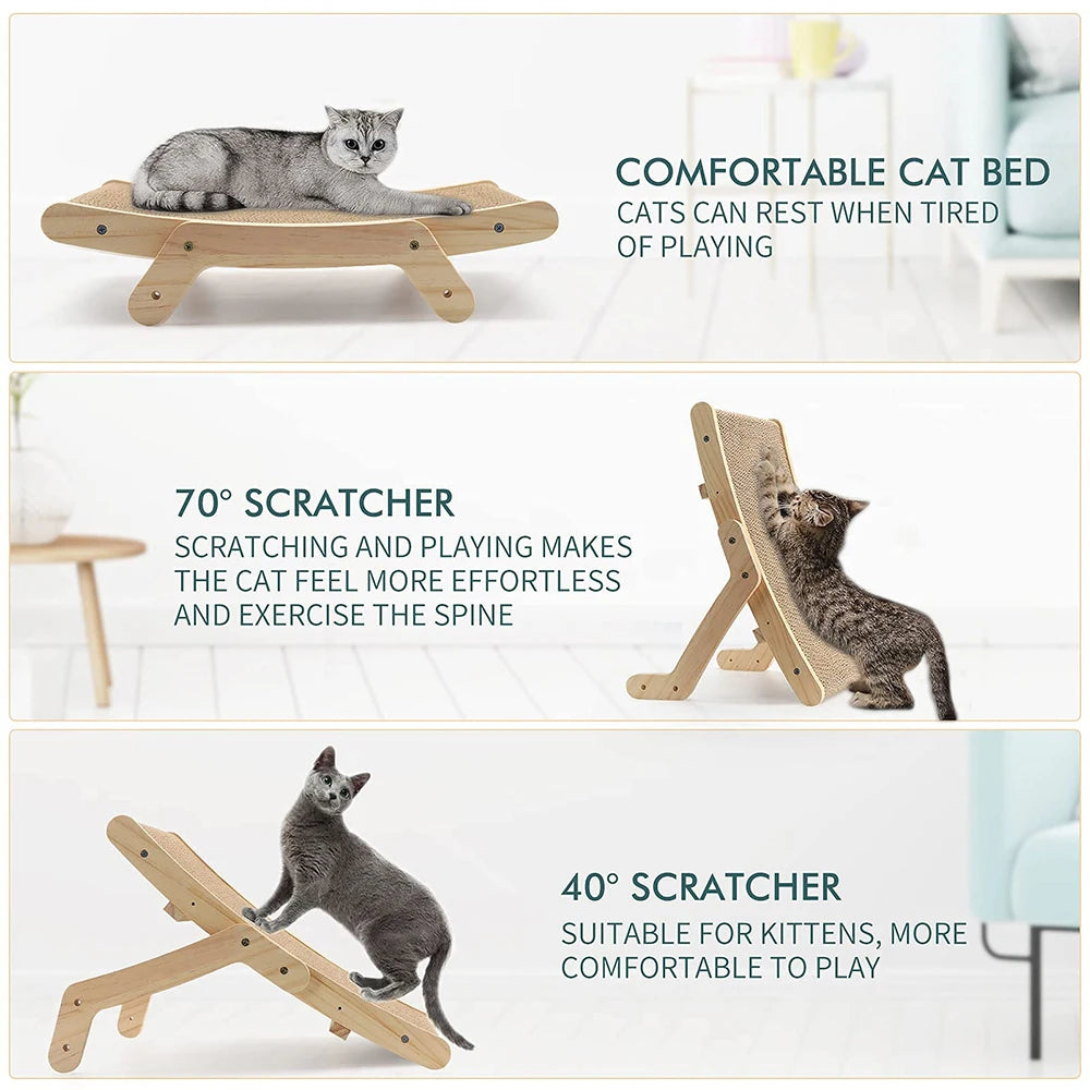 PawParadise 5-in-1 Cat Scratcher Haven: Cardboard with Solid Wooden Frame, Reversible Scratching Bed, and Pet Furniture