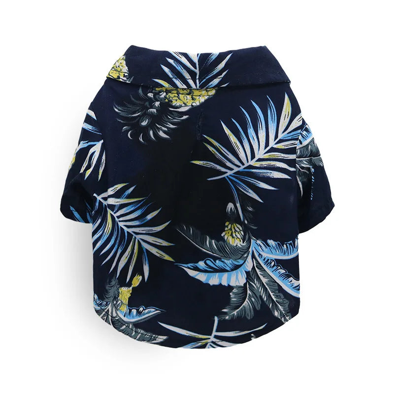 TropicalTails Hawaiian Breeze 5: Leaf Printed Beach Shirts for Summer-Ready Pups Red, Yellow, White, Navy, Blue
