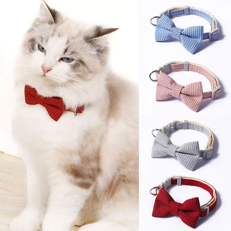 Kitten Elegance: Plaid Print Adjustable Bow Tie Collar for Cats