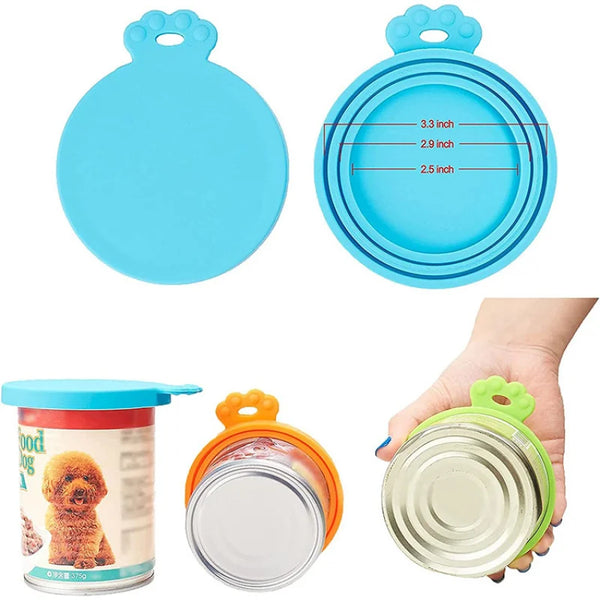 FreshSeal Silicone Can Lid: Sealed Feeder Top Cap with Spoon for Puppy, Dog, and Cat Food Storage