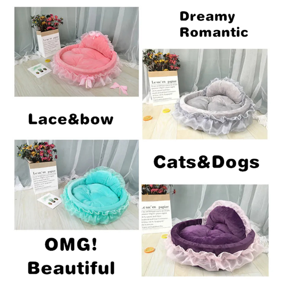 Hanpanda Fantasy Bow Lace Dog Beds: 3D Detachable Oval Princess Pet Bed with a Touch of Elegance