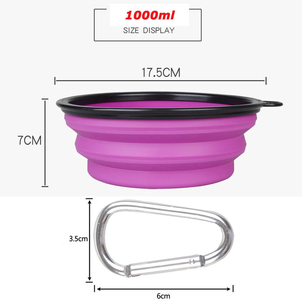 Travel-Friendly 350ml and 1000ml silicone Collapsible Dog Bowl