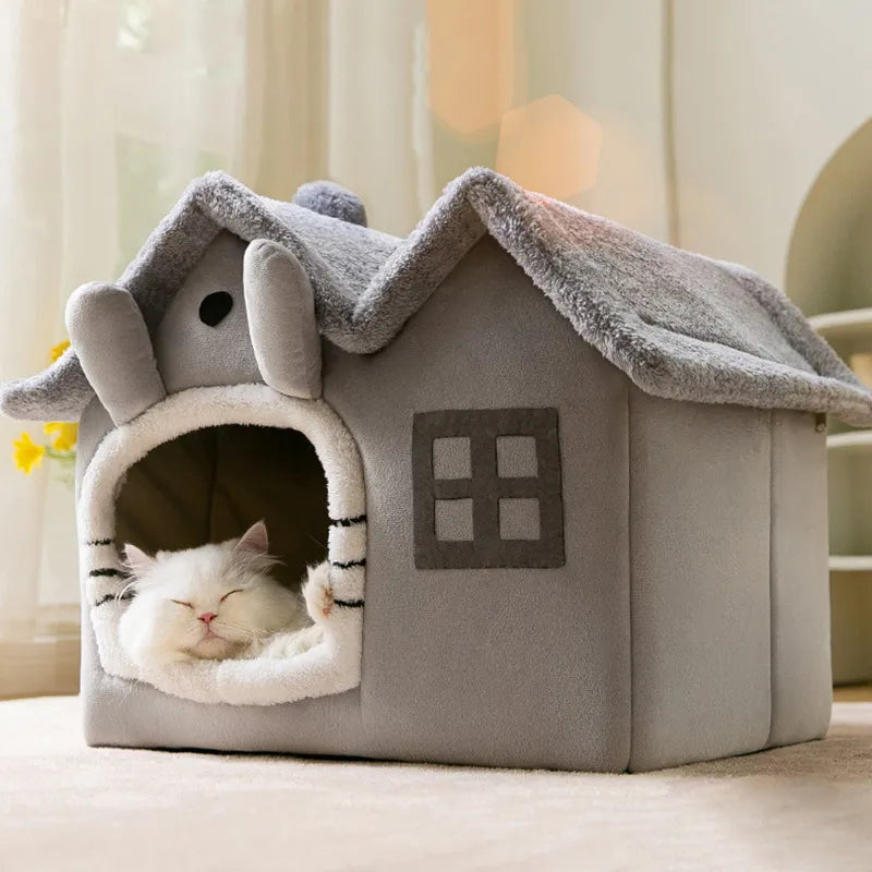 SnuggleHaven CozyCove: Foldable Cat House for Winter Warmth