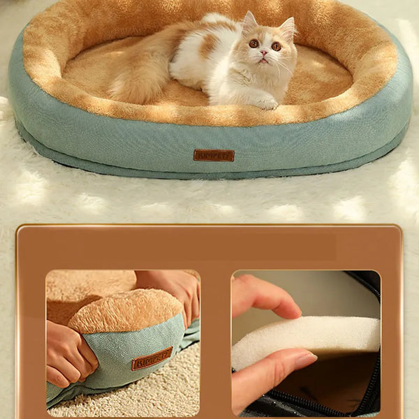 Cozy Retreat: Kimpets Cat Bed with Non-Slip Bottom for Winter Warmth and Easy Cleaning