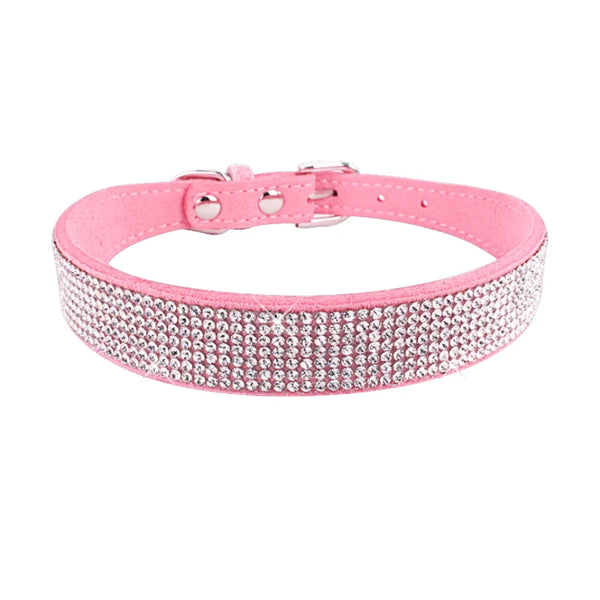 Sparkle in Style: Glitter Rhinestone Dog Collar with Suede Comfort