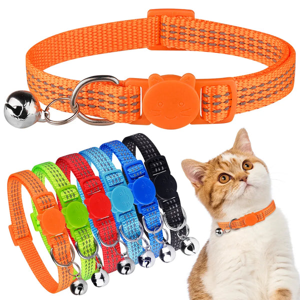 Safe and Stylish: Adjustable Reflective Nylon Cat Collar with Bell