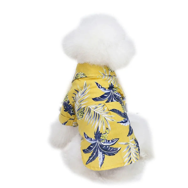 TropicalTails Hawaiian Breeze 1 : Leaf Printed Beach Shirts for Summer-Ready Pups Navy, Pink, White