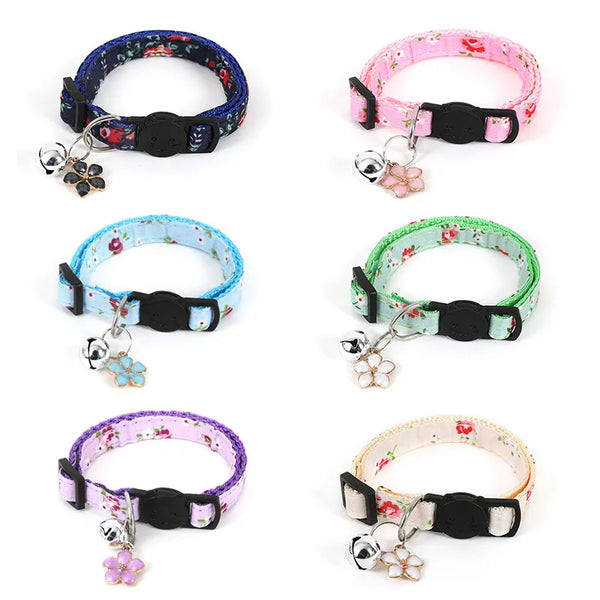 Safe and Stylish: Breakaway Cat Collars with Bells & Pendant Flower