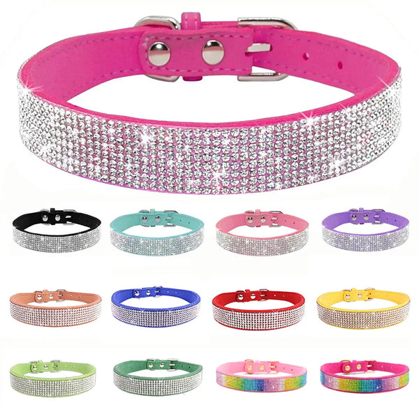 Sparkle in Style: Glitter Rhinestone Dog Collar with Suede Comfort