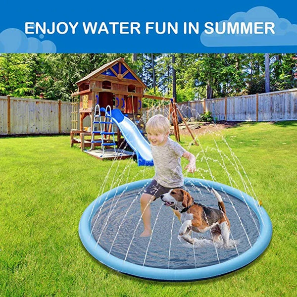 SplashPaws Oasis: 150/170cm Inflatable Pet Swimming Pool with Water Sprinkler Pad