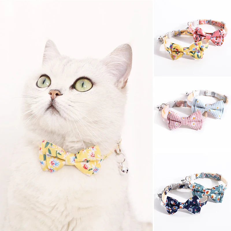 Kitten Elegance: Plaid Print Adjustable Bow Tie Collar for Cats