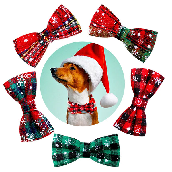 FestiveTails Christmas Elegance: Movable Dog Bowtie with Christmas Bows