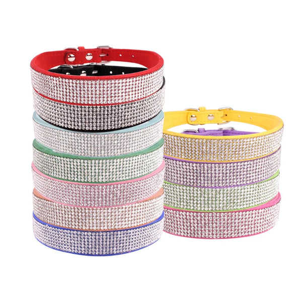 Sparkle in Style: Glitter Rhinestone Dog Collar with Suede Comfort