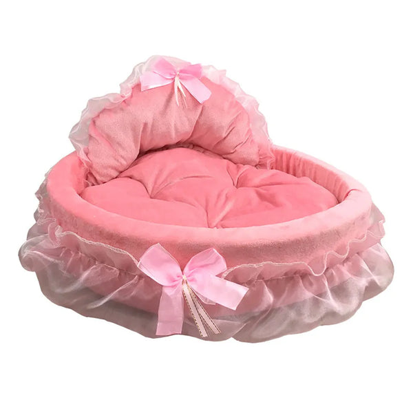 Hanpanda Fantasy Bow Lace Dog Beds: 3D Detachable Oval Princess Pet Bed with a Touch of Elegance