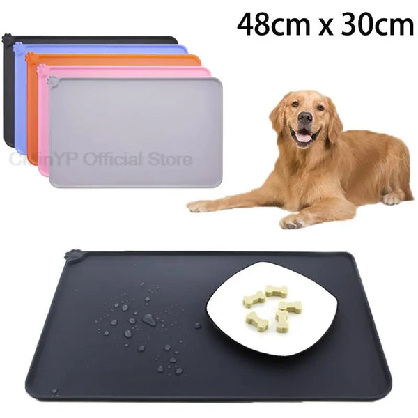 Clean Feeding Zone: 48cm x 30cm Silicone Pet Food Mat with High Lips