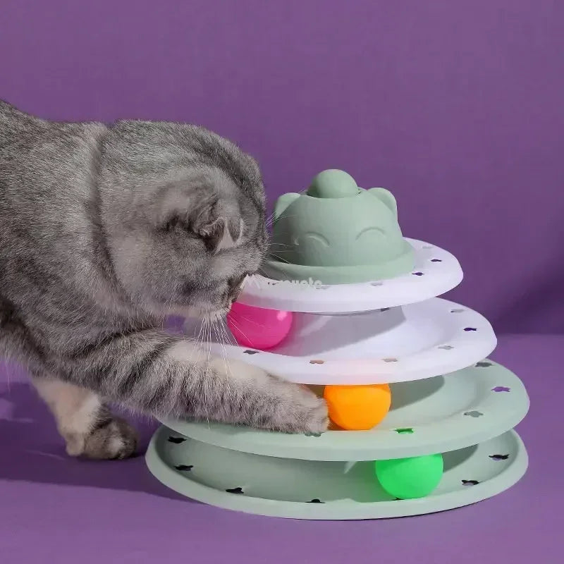 PurrPlay TowerTracks: 3/4 Levels Interactive Cat Toy Tower for Intelligence Training and Amusement