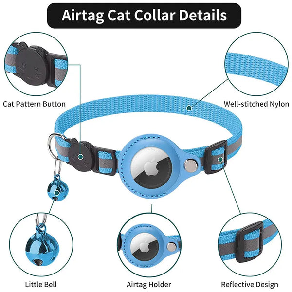 Smart Safety: Airtag Tracker Cat Collars with GPS, Reflective Design, and Bell for Anti-Lost Peace of Mind