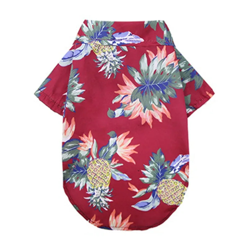 TropicalTails Hawaiian Breeze 3: Leaf Printed Beach Shirts for Summer-Ready Pups Pink, White, Blue