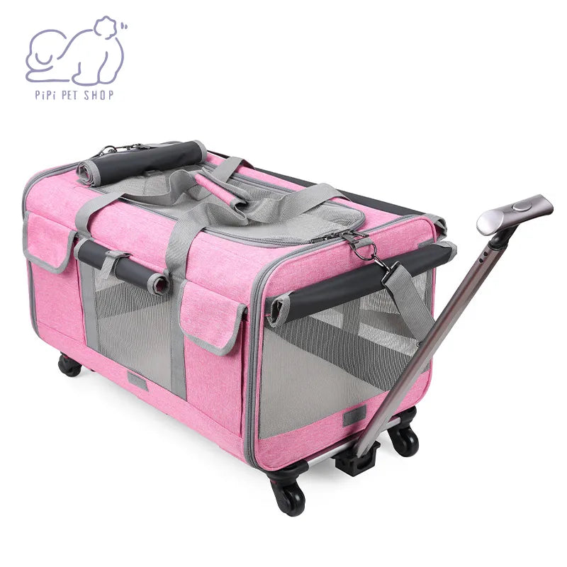 RollingRover Pet Trolley Case: Detachable with Universal Wheels, Breathable and Foldable