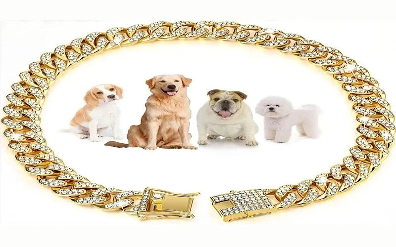 Glamour Unleashed:  Diamond Cuban Design, and Secure Buckle for Dogs and Cats