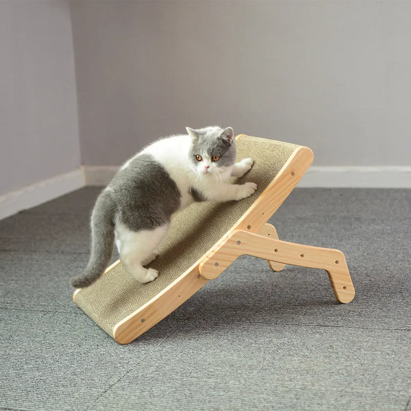 Wooden Haven 3-in-1 Cat Scratcher: Detachable Lounge Bed, Scratching Post, and Claw Grinding Toy