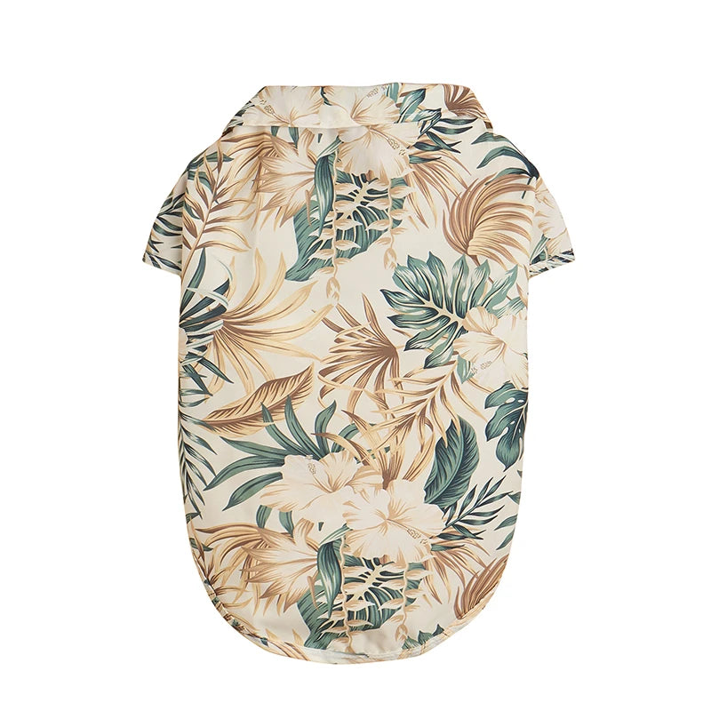 TropicalTails Hawaiian Breeze 3: Leaf Printed Beach Shirts for Summer-Ready Pups Pink, White, Blue