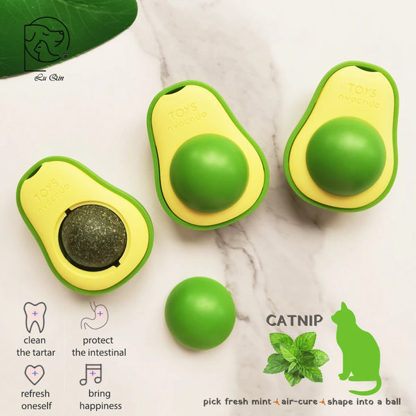 NourishNip Avocado Bliss: Catnip-Infused Wall Ball Cat Toys with Edible Licking Treats