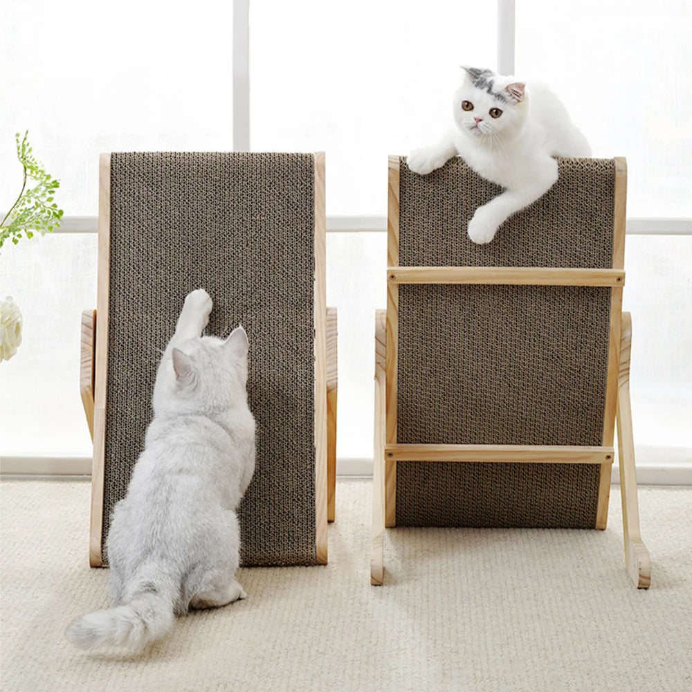 PawParadise 5-in-1 Cat Scratcher Haven: Cardboard with Solid Wooden Frame, Reversible Scratching Bed, and Pet Furniture