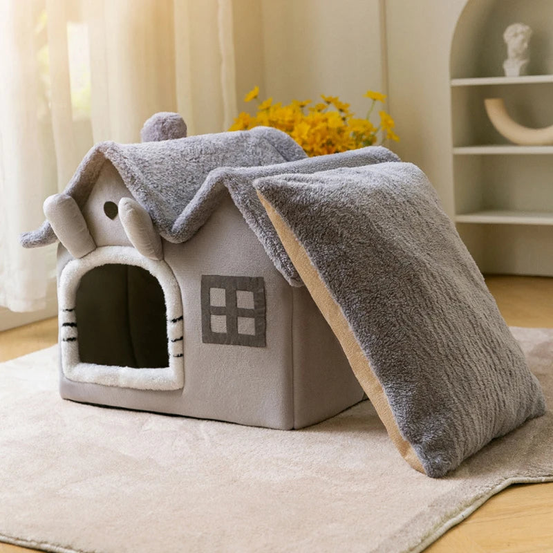 SnuggleHaven CozyCove: Foldable Cat House for Winter Warmth
