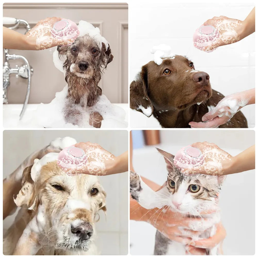 Gentle Spa Time: Soft Silicone Dog Grooming Brush with Dispenser