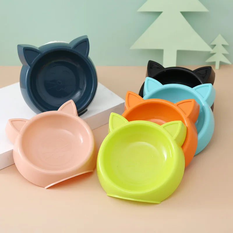 WhiskerWare Cat Face Bowl: Large Capacity Pet Feeding Dish with Solid Color Design