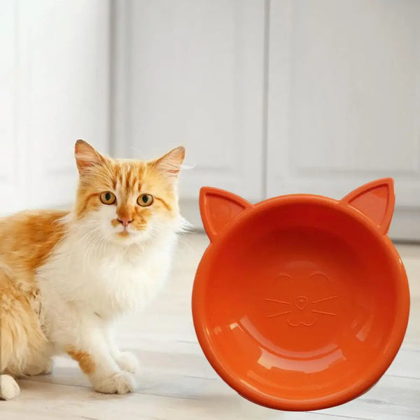 WhiskerWare Cat Face Bowl: Large Capacity Pet Feeding Dish with Solid Color Design