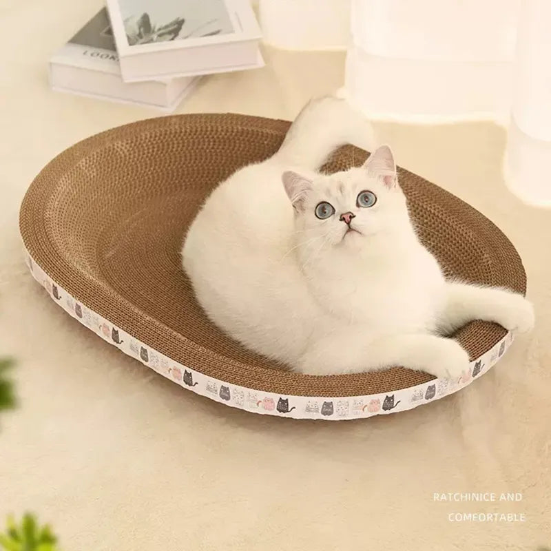 PawRefine Corrugate Haven: Round and Oval Cat Scratcher with Wear-Resistant Surface