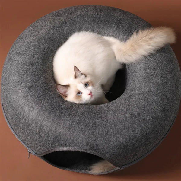 SnugNest Donut Cat Bed & Tunnel: Interactive Dual-Use Cat Toy