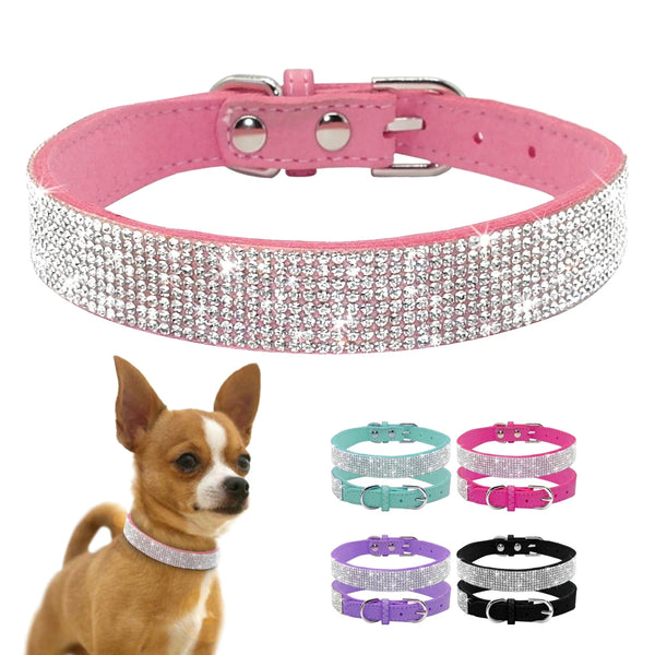 Sparkle in Style: Glitter Rhinestone Dog Collar with Suede Comfort