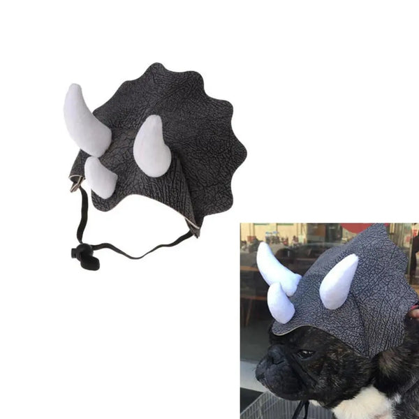 DinoDapper Pet Cap: Soft and Comfortable Triceratops Dinosaur Hat with Adjustable Elastic Band
