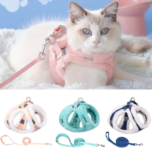 Refined Comfort: Luxury Upgrade Cat and Puppy Harness Set for Winter Warmth and Reflective Safety