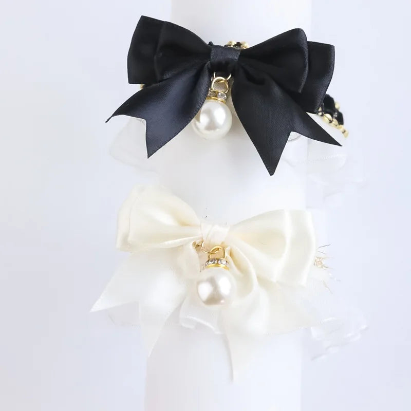 CharmCouture Lace Bowknot Collar: Adjustable Pet Dog and Cat Collar with Elegant Lace and Sweet Bowknot