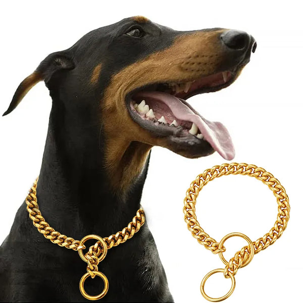 Premium Stainless Steel Cuban Chain Dog Collar - Stylish, Durable, and Comfortable for Walking and Training