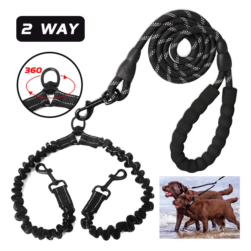 TangleFree DualStride: No Tangle Dual Dog Leash with Strong 2-Way Coupler